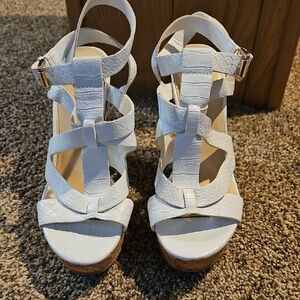 Guess White Textured Platform Sandals